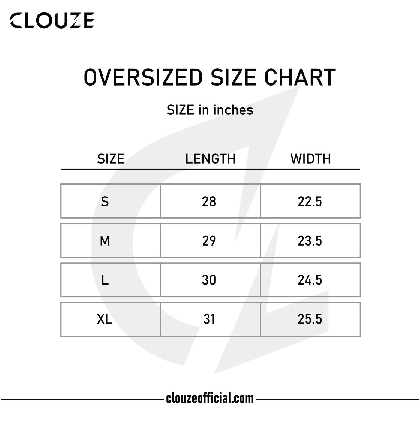 Oversized Size Guide